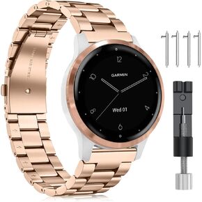 Fintie Band Compatible with Garmin Vivoactive 4S/Venu 2S/Vivomove 3S, 18mm Quick Release Stainless Steel Metal Bands Replacement Bracelet Strap Compatible with Fossil Q Venture Gen 4/Gen 3, Rose Gold