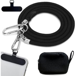 BFSD·DM Cell Phone Lanyard, Universal Crossbody Patch Phone Lanyards,2× Phone Patches,Nylon Phone Lanyards for Around The Neck,Compatible with Most Smartphones, anti theft(Black,48 inch)