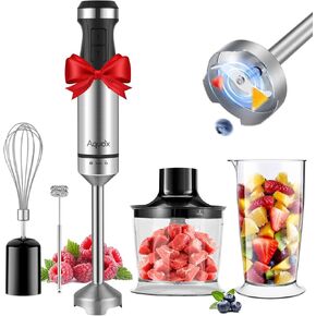 Immersion Blender 5 in 1 Handheld Blender 1500W, 20 Speed Mode&Turbo Boost, Heavy Duty Motor Electric Hand Blender with Chopper, Whisk, Frother, Beaker, for Baby Food, Sauce, Soup, Aquox