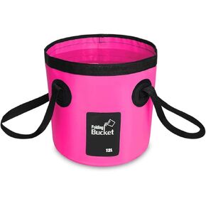 BANCHELLE Collapsible Bucket Water Container Portable Folding Camp Wash Basin for Outdoor Traveling Hiking Fishing Car Washing Gardening Camping (Pink, 12L)