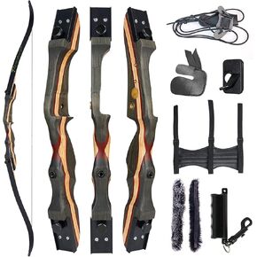 TOPARCHERY Recurve Bow for Adult & Youth Beginner, 62" Wooden Takedown Recurve Hunting Bow for Outdoor Training Practice Right Handed (20-50lbs)
