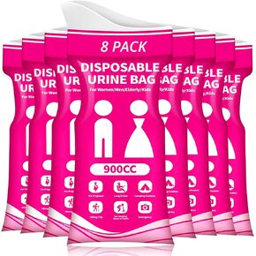 Disposable Urine Bag for Travel - 900ML Portable Pee Bags for Women Men 8 PCS Emergency Vomit Bags Unisex Toilet Urinal for Car Camping, Road Trip,Traffic Jams, Pregnant, Kids, Patient