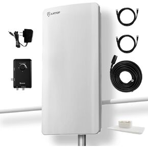 Outdoor TV Antenna Best Rated 2024 - ANTOP AT-800SBS HDTV＆FM Amplified Antenna HD Smart Panel with Dual Outputs Smart Boost System