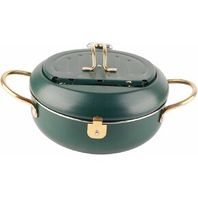 Deep Fryer Pot, Stainless Steel Frying Pot with Thermometer and Lid Kitchen Utensils Japanese Deep Fryer Pan for Gas Stove Induction Cookers Electric Stove, Deep Green