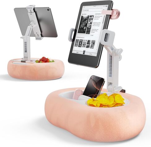 Tablet Kindle Pillow Stand Holder with 2 Trays Fit 4''-13'' Phone/Tablet/Kindle Tablet iPad Holder Stand for Bed with Soft Plus Fabric Kindle/Tablet Accessories Gift for Reading, Pink in Kuwait