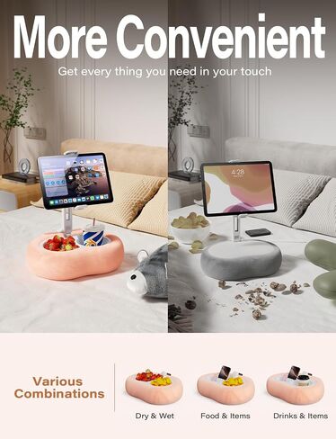 Tablet Kindle Pillow Stand Holder with 2 Trays Fit 4''-13'' Phone/Tablet/Kindle Tablet iPad Holder Stand for Bed with Soft Plus Fabric Kindle/Tablet Accessories Gift for Reading, Pink in Kuwait