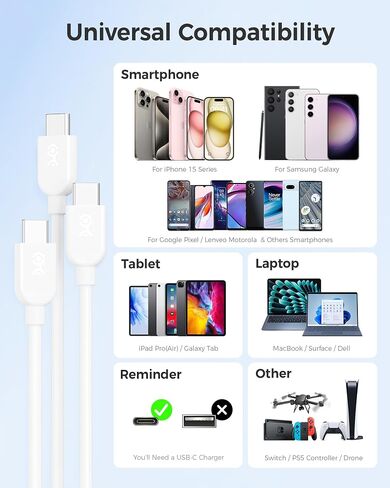 Cable Matters 3-Pack Extreme Flexible USB C Charging Cable 6ft in Black, Support 60W PD, Apple CarPlay, Android Auto, USB C to USB C Cable for iPhone 16/15 Pro Max Plus, iPad, Galaxy S23 in Saudi Arabia