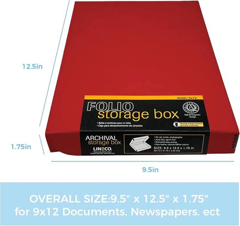 Lineco Folio Storage Box, Faux Leather Cover, Clamshell Design, 9.5x12.5x1.75 Inches, Archival Boxboard, Preserve Photos, Cards, Magazines, Documents, Art, Ephemera, Family Records, Red, Pack of 1 in Kuwait