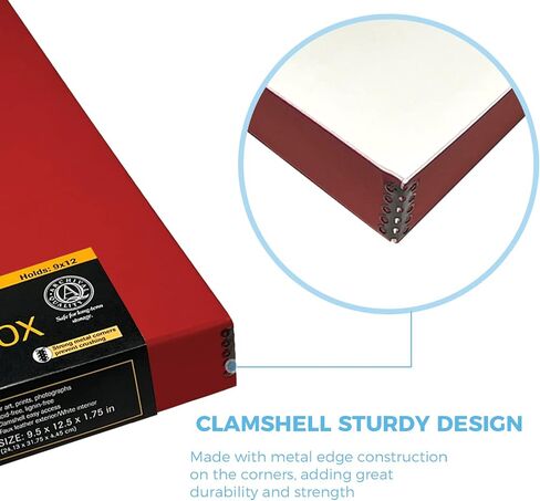 Lineco Folio Storage Box, Faux Leather Cover, Clamshell Design, 9.5x12.5x1.75 Inches, Archival Boxboard, Preserve Photos, Cards, Magazines, Documents, Art, Ephemera, Family Records, Red, Pack of 1 in Kuwait