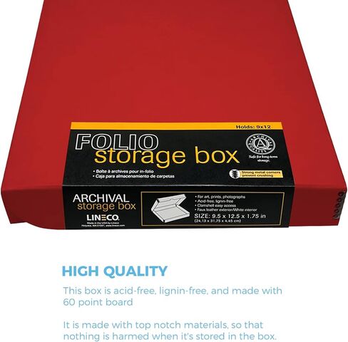 Lineco Folio Storage Box, Faux Leather Cover, Clamshell Design, 9.5x12.5x1.75 Inches, Archival Boxboard, Preserve Photos, Cards, Magazines, Documents, Art, Ephemera, Family Records, Red, Pack of 1 in Kuwait