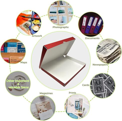 Lineco Folio Storage Box, Faux Leather Cover, Clamshell Design, 9.5x12.5x1.75 Inches, Archival Boxboard, Preserve Photos, Cards, Magazines, Documents, Art, Ephemera, Family Records, Red, Pack of 1 in Kuwait