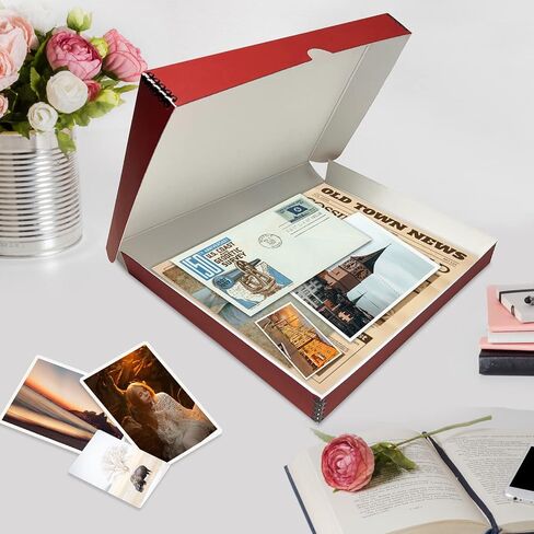 Lineco Folio Storage Box, Faux Leather Cover, Clamshell Design, 9.5x12.5x1.75 Inches, Archival Boxboard, Preserve Photos, Cards, Magazines, Documents, Art, Ephemera, Family Records, Red, Pack of 1 in Kuwait