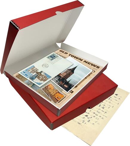 Lineco Folio Storage Box, Faux Leather Cover, Clamshell Design, 9.5x12.5x1.75 Inches, Archival Boxboard, Preserve Photos, Cards, Magazines, Documents, Art, Ephemera, Family Records, Red, Pack of 1 in Kuwait