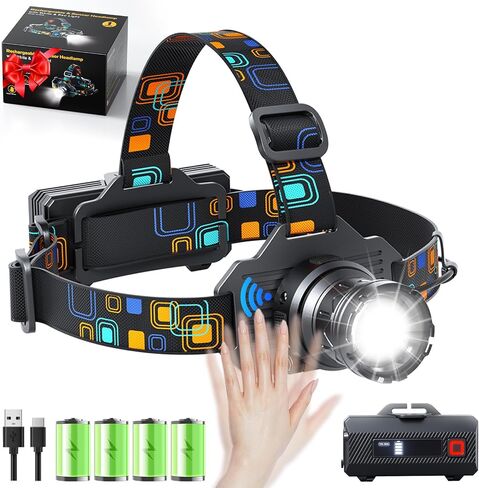 Headlamp Rechargeable, Bright LED Head Lamp with White Red Light, LED Headlamp Motion Sensor 90° Adjustable Zoomable 6 Modes Head Lights for Forehead for Adults Running Hunting Camping Hiking Fishing in Saudi Arabia