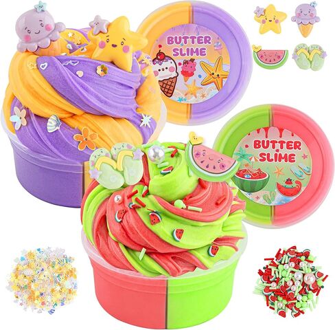 LAWOHO Big Butter Slime Kit, Includes 18 x 60ml Butter Slime & 36 Packs Slime Add Ins, Slime for Kids Party Favors, Non Stick Scented Slime Kit, Slime Toys Birthday Halloween Christmas Easter Gifts in Kuwait