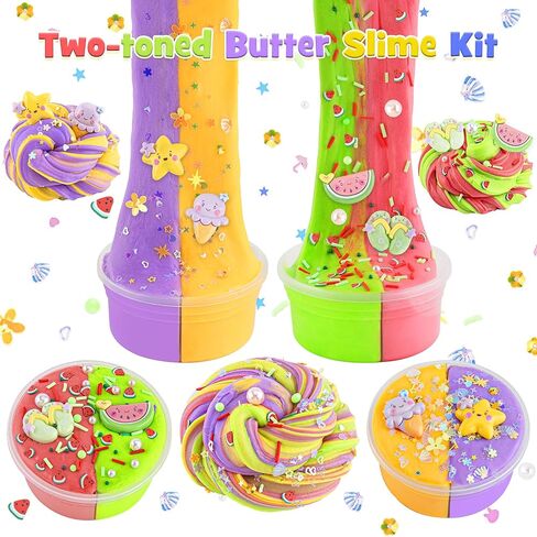 LAWOHO Big Butter Slime Kit, Includes 18 x 60ml Butter Slime & 36 Packs Slime Add Ins, Slime for Kids Party Favors, Non Stick Scented Slime Kit, Slime Toys Birthday Halloween Christmas Easter Gifts in Kuwait