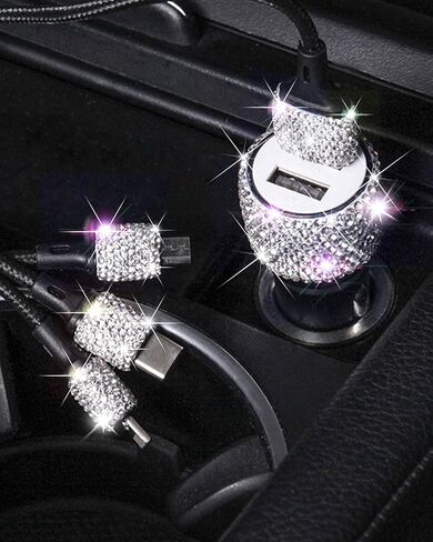 Bling Car Charger,Cigarette Lighter USB Charger,Car Accessories for Women in Saudi Arabia