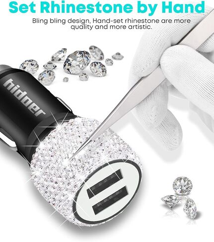 Bling Car Charger,Cigarette Lighter USB Charger,Car Accessories for Women in Saudi Arabia