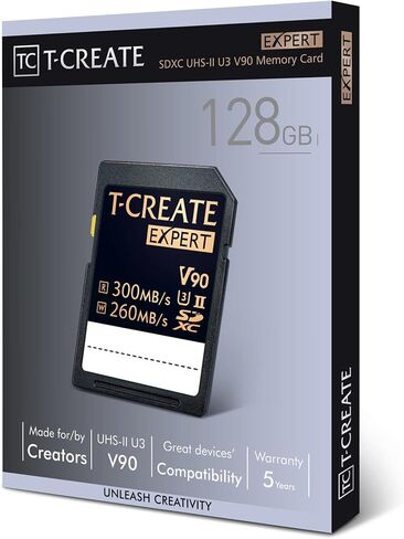 TEAMGROUP T-Create Expert 128GB SD Card UHS-II SDXC U3 V90 Read Speed up to 300MB/s, Supports 8K and 4K Videography Compatible with Canon Sony Nikon Panasonic Olympus Digital Camera TTCSDX128GIIV9001 in Saudi Arabia