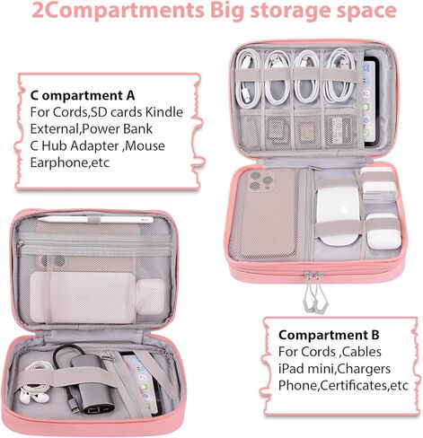 DDgro Electronics OrganizerTravel Storage Case for Cables/Cords/Charger/Hard Drive, Tech Accessories Pouch Bag (Dark Gray, 2 Layers-L) in Kuwait