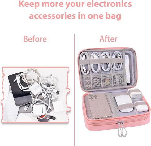 DDgro Electronics OrganizerTravel Storage Case for Cables/Cords/Charger/Hard Drive, Tech Accessories Pouch Bag (Dark Gray, 2 Layers-L) in Kuwait