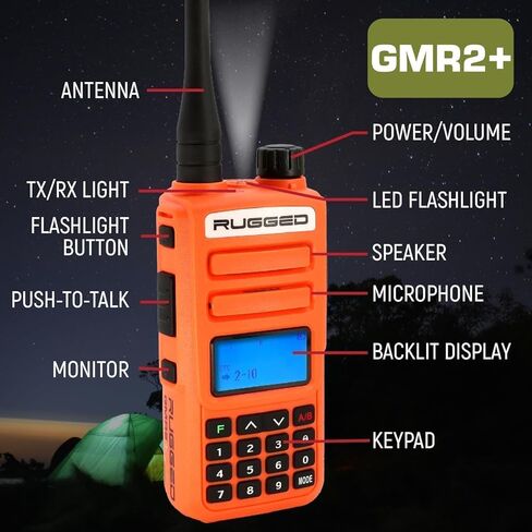 أجهزة راديو متينة GMRS اتجاهين راديو لاسلكي محمول للمشي لمسافات طويلة والتخييم والهبوط على الطرق الوعرة - تتميز بقنوات طقس رمادية طويلة المدى وبطارية قابلة لإعادة الشحن in Kuwait