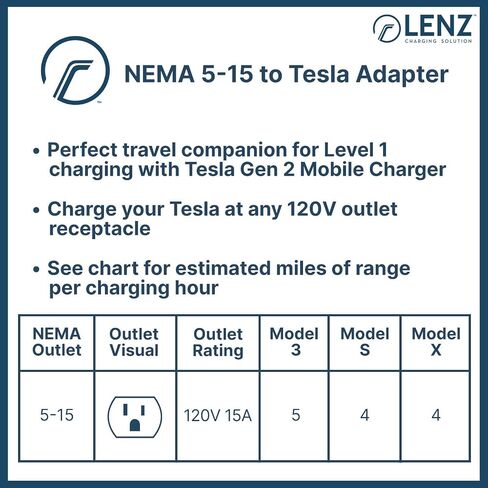 محول LENZ NEMA 06-50 لشاحن الهاتف المحمول Tesla Gen 2، قم بتوصيل شاحن الهاتف المحمول Tesla بمنفذ NEMA 06-50 240 فولت عند 32 أمبير (الطول 16 بوصة) in Kuwait