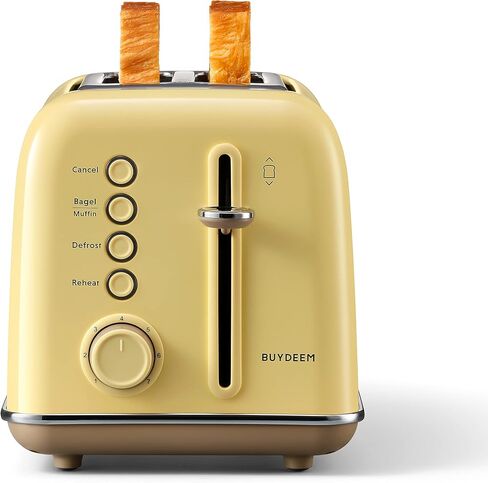 BUYDEEM DT620 2-Slice Toaster, Extra Wide Slots, Retro Stainless Steel with High Lift Lever, Bagel and Muffin Function, Removal Crumb Tray, 7-Shade Settings,Mellow Yellow in Saudi Arabia
