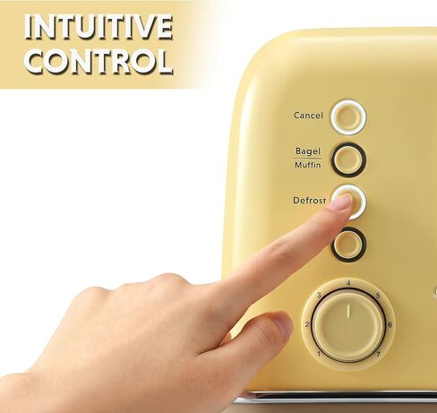 BUYDEEM DT620 2-Slice Toaster, Extra Wide Slots, Retro Stainless Steel with High Lift Lever, Bagel and Muffin Function, Removal Crumb Tray, 7-Shade Settings,Mellow Yellow in Saudi Arabia