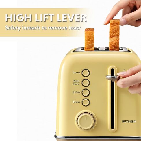 BUYDEEM DT620 2-Slice Toaster, Extra Wide Slots, Retro Stainless Steel with High Lift Lever, Bagel and Muffin Function, Removal Crumb Tray, 7-Shade Settings,Mellow Yellow in Saudi Arabia