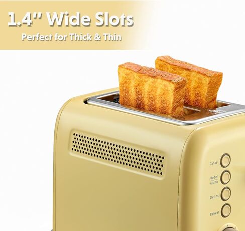 BUYDEEM DT620 2-Slice Toaster, Extra Wide Slots, Retro Stainless Steel with High Lift Lever, Bagel and Muffin Function, Removal Crumb Tray, 7-Shade Settings,Mellow Yellow in Saudi Arabia