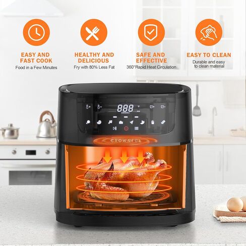 CROWNFUL 7 Quart Air Fryer, Oilless Electric Cooker with 8 Cooking Functions, LCD Digital Touch Screen with Precise Temperature Control, Shake Reminder Function, 1500W, UL Listed-Black in Saudi Arabia