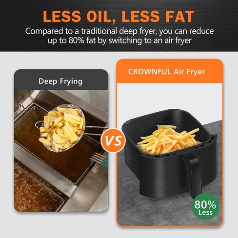 CROWNFUL 7 Quart Air Fryer, Oilless Electric Cooker with 8 Cooking Functions, LCD Digital Touch Screen with Precise Temperature Control, Shake Reminder Function, 1500W, UL Listed-Black in Saudi Arabia
