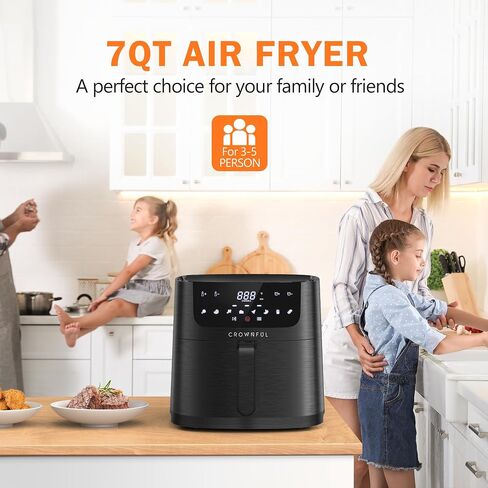 CROWNFUL 7 Quart Air Fryer, Oilless Electric Cooker with 8 Cooking Functions, LCD Digital Touch Screen with Precise Temperature Control, Shake Reminder Function, 1500W, UL Listed-Black in Saudi Arabia