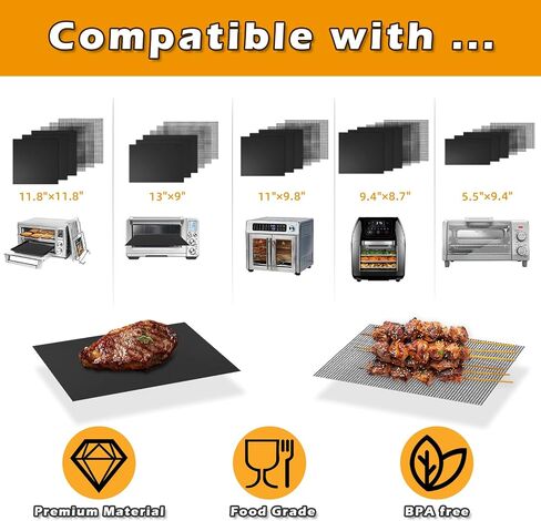 Air Fryer Liners Reusable Compatible with Breville Smart Oven Air Fryer Pro BOV900BSS, Liners for Bottom of Oven Non-Stick Mats for Baking, Cooking, Air Fryer Accessories, w/3x Liners + 3x Mesh in Kuwait