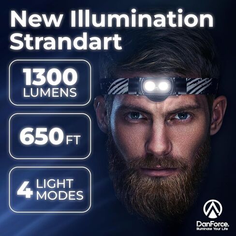 DanForce Headlamp Rechargeable, American LED Ultra Bright 1300 Lumens Head lamp, USB Type C Rechargeable Headlamp,IPX65 Head Light, Dimmable, Revolution Surfaces Headlight - The Eye of The Sky in Saudi Arabia