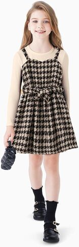 PATPAT Girl's One Piece Outfit Long Sleeve Knit Tee and Checkered Hlter Dress Set with Belts for 5-12Y in Saudi Arabia