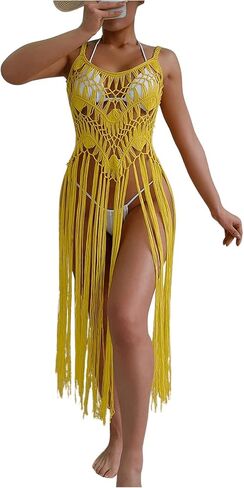 Floerns Women's Sleeveless Beachwear Swimwear Fringe Trim Crochet Kimono Cover Up in Saudi Arabia