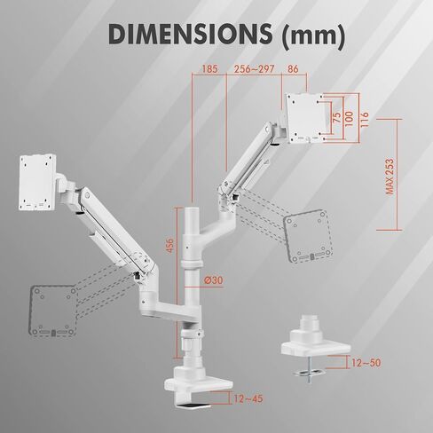 Ultrawide Dual Monitor Arm – Heavy Duty Monitor Arm Desk Mount with VESA Mount Compatibility and Gas Spring Mechanism – Holds Up to 57" Wide and 59.4 lbs. Each in Kuwait