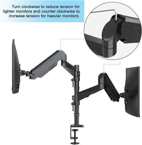 Ultrawide Dual Monitor Arm – Heavy Duty Monitor Arm Desk Mount with VESA Mount Compatibility and Gas Spring Mechanism – Holds Up to 57" Wide and 59.4 lbs. Each in Kuwait