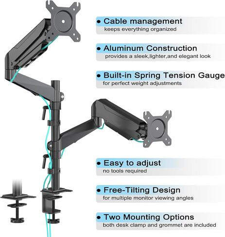 Ultrawide Dual Monitor Arm – Heavy Duty Monitor Arm Desk Mount with VESA Mount Compatibility and Gas Spring Mechanism – Holds Up to 57" Wide and 59.4 lbs. Each in Kuwait