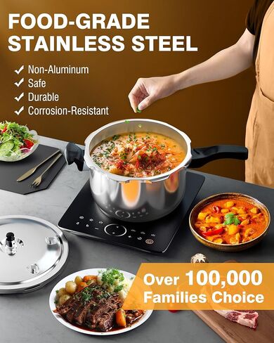 طنجرة ضغط WantJoin، علبة ضغط من الفولاذ المقاوم للصدأ بسعة 8 لتر، أواني طهي متوافقة مع أجهزة حماية الصمام الزنبركي، متوافقة مع طباخ الغاز والحث in Kuwait