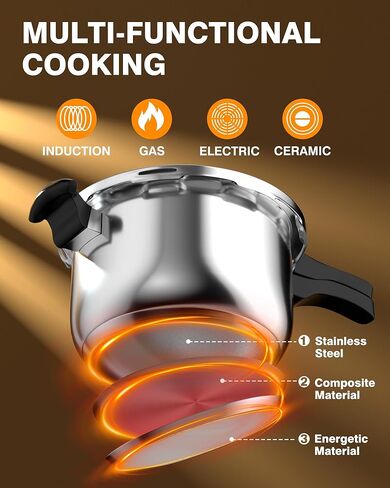 طنجرة ضغط WantJoin، علبة ضغط من الفولاذ المقاوم للصدأ بسعة 8 لتر، أواني طهي متوافقة مع أجهزة حماية الصمام الزنبركي، متوافقة مع طباخ الغاز والحث in Kuwait