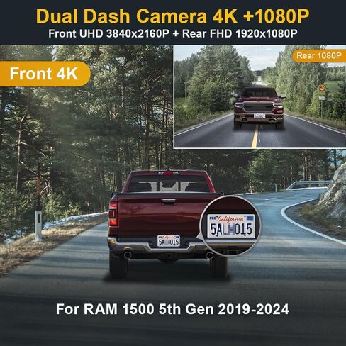 كاميرا Fitcamx الأمامية 4K+الخلفية 1080P تتكيف مع Dodge RAM 1500 (MODEL B) 2019-2024 Rebel Big Horn Laramie، مظهر OEM، فيديو عالي الدقة مزدوج، اتصال WiFi وتطبيق، مستشعر G لتسجيل الحلقة، سهل الضبط، بطاقة 128 جيجابايت in Kuwait