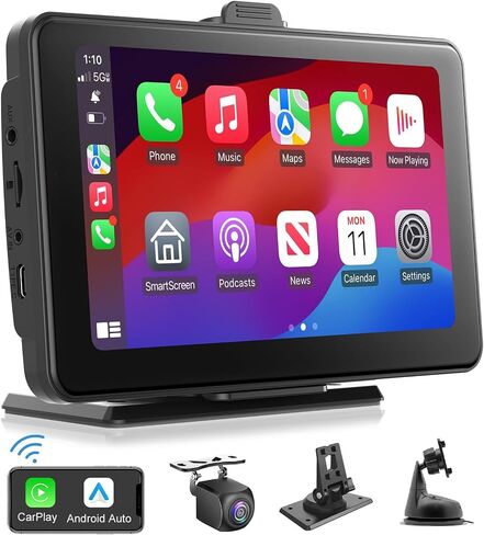 Portable Apple Carplay & Android Auto with 1080P Backup Camera, Car Screen x7 Inch HD IPS Touch Carplay Screen for Car Plug in, Car Play Dash Mount with AUX, FM, Siri, GPS Navigation in Saudi Arabia