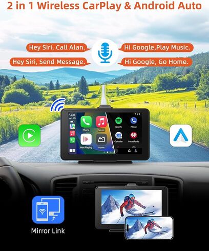 Portable Apple Carplay & Android Auto with 1080P Backup Camera, Car Screen x7 Inch HD IPS Touch Carplay Screen for Car Plug in, Car Play Dash Mount with AUX, FM, Siri, GPS Navigation in Saudi Arabia