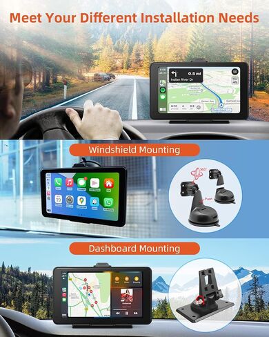 Portable Apple Carplay & Android Auto with 1080P Backup Camera, Car Screen x7 Inch HD IPS Touch Carplay Screen for Car Plug in, Car Play Dash Mount with AUX, FM, Siri, GPS Navigation in Saudi Arabia