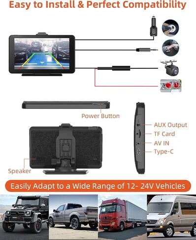 Portable Apple Carplay & Android Auto with 1080P Backup Camera, Car Screen x7 Inch HD IPS Touch Carplay Screen for Car Plug in, Car Play Dash Mount with AUX, FM, Siri, GPS Navigation in Saudi Arabia