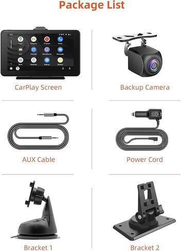 Portable Apple Carplay & Android Auto with 1080P Backup Camera, Car Screen x7 Inch HD IPS Touch Carplay Screen for Car Plug in, Car Play Dash Mount with AUX, FM, Siri, GPS Navigation in Saudi Arabia