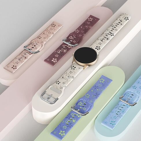 Floral Engraved Bands Compatible with Samsung Galaxy Watch 6 5 4 40mm 44mm,Galaxy Watch 5 Pro 45mm,Watch 4 Classic, Active 2 Band,Galaxy Watch 3,20mm Soft Silicone Two-Tone Watch Strap Women in Saudi Arabia
